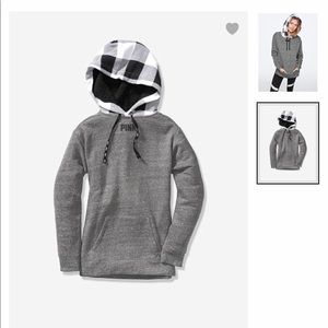 PINK Sherpa-lined hood campus pullover.